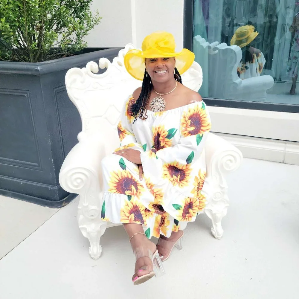 Sunflower Print Bell Sleeve Ruffle Hem Swing Dress - Picture 2 of 6